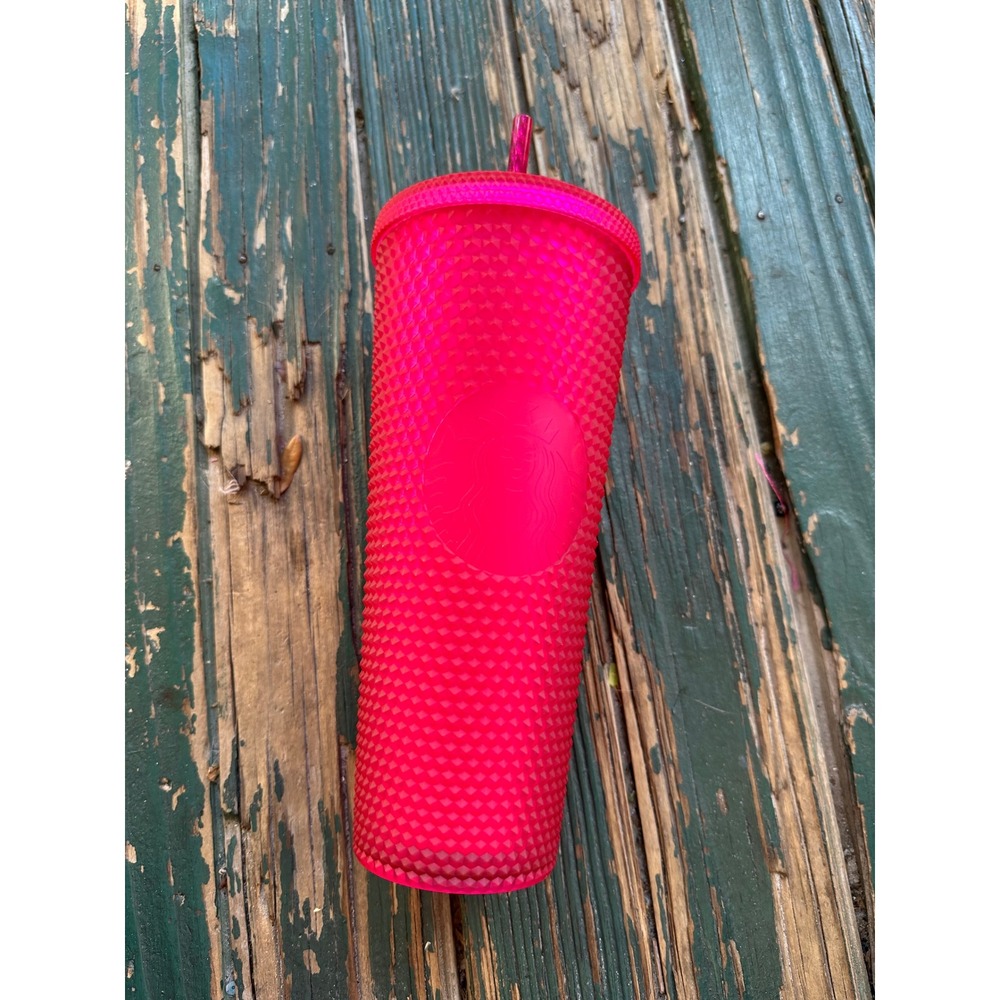 Starbucks Neon Pink Studded Venti Cold Cup Tumbler 24oz with Straw 011140551